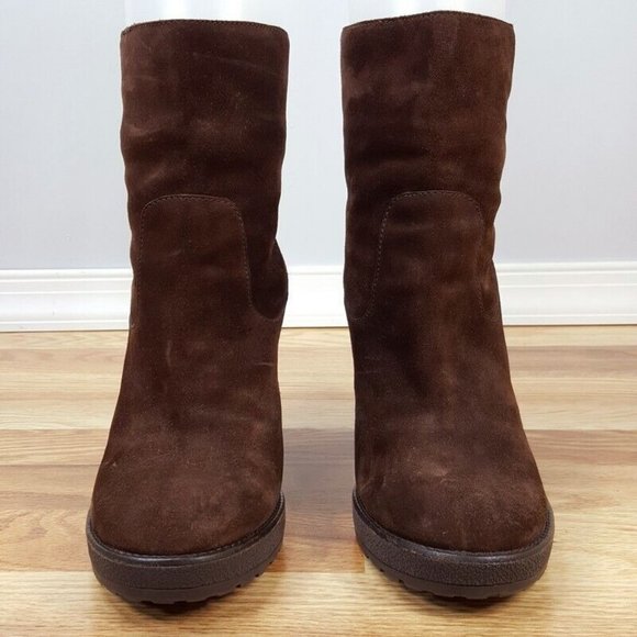 COACH Size 8.5 Brown Suede Laurette Chunky Block Heel Boots - Picture 3 of 6